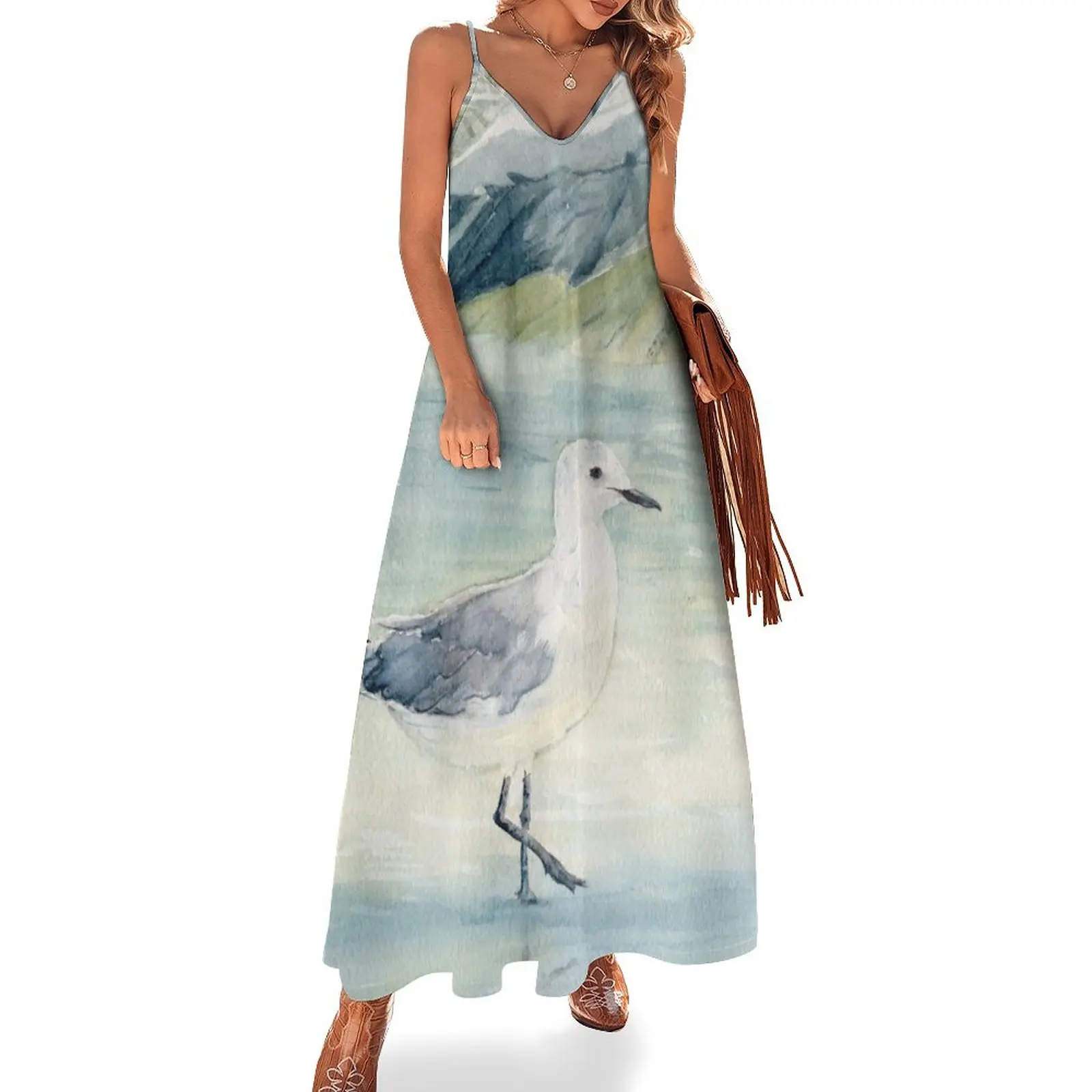 

Seagull on the beach Sleeveless Dress bandage dress Woman's evening dress women summer