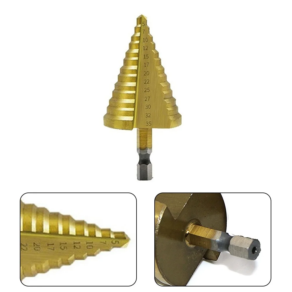 5-35mm HSS Titanium Core Step Drill Bit Spiral Groove Wood Metal Hole Cutter High Speed Steel Core Drill Bits