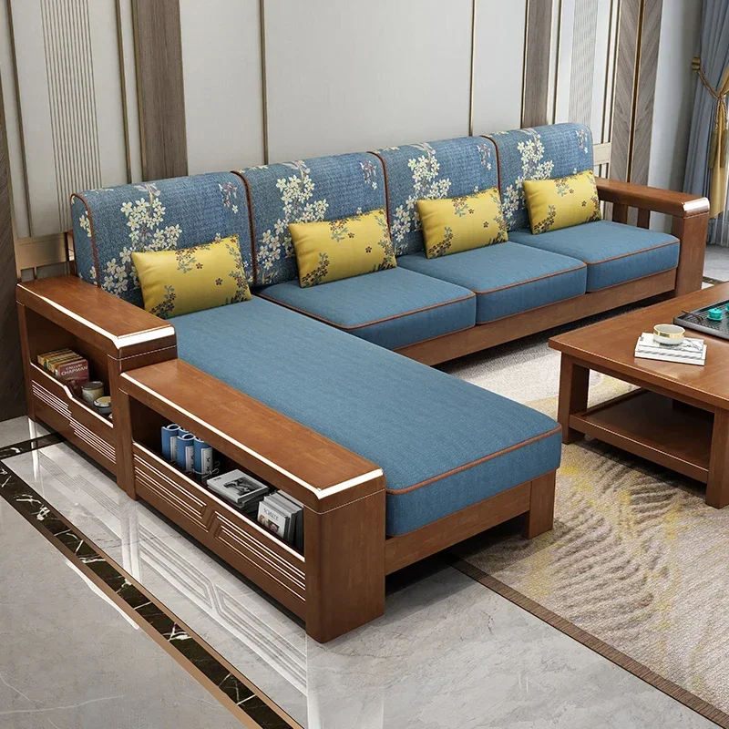 new Chinese solid wood sofa living room all new solid wood furniture modern simple fabric original sofa