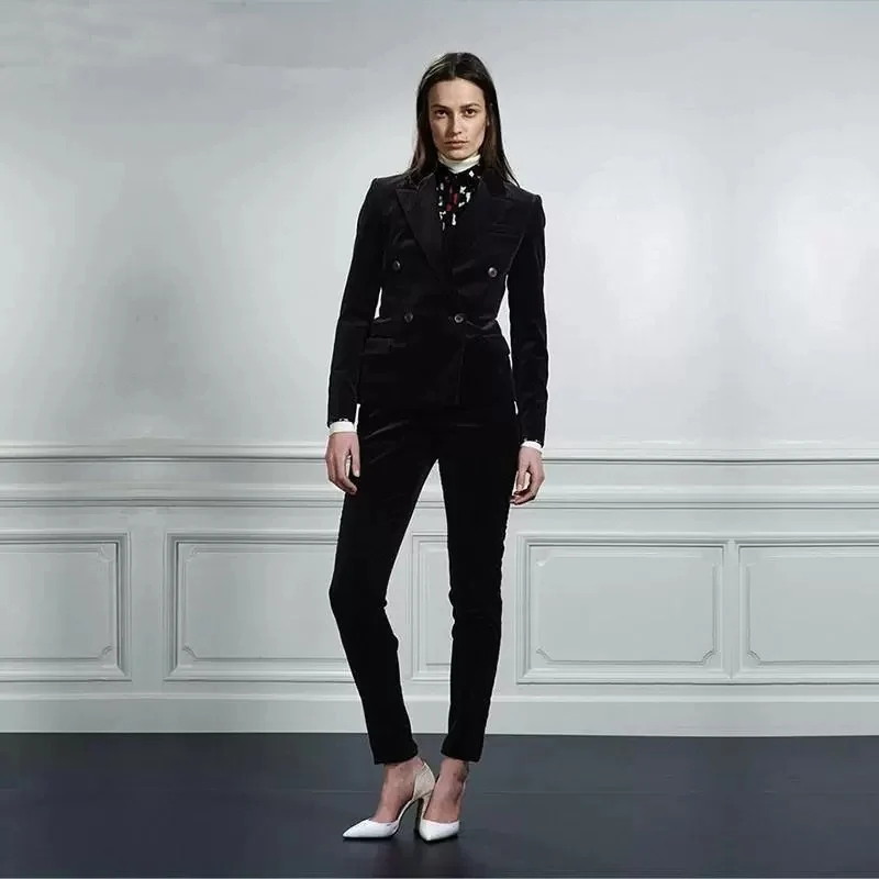 

Ladies Suit Double Breasted Gun Neck Collar Jacket Casual Temperament Blazer party shopping Female Set