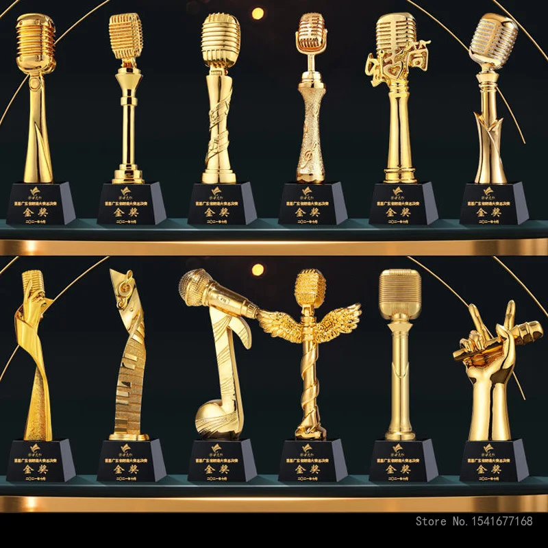 Crystal Note Trophy, Microphone, Gold Microphone Trophy, Custom, Children's Good Voice, Voice Recitation, Competition