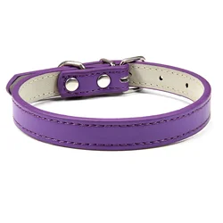 Adjustable Soft Leather Dog and Cat Collar - Durable Pet Neck Strap - XL (Purple)