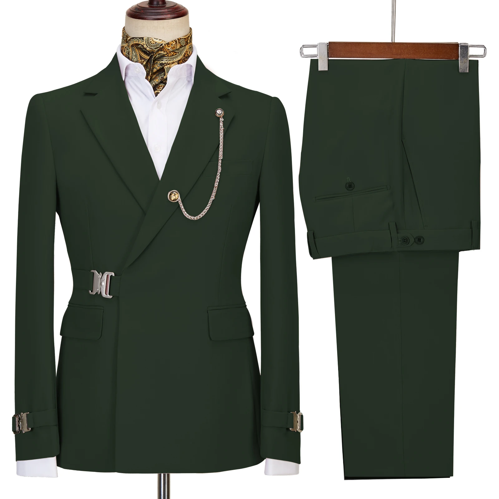 2 Pieces Men's Suits With Belt Tuxedo Casual Slim Fit Can Be Customized Groomsmen For Wedding（Blazer+Pants）