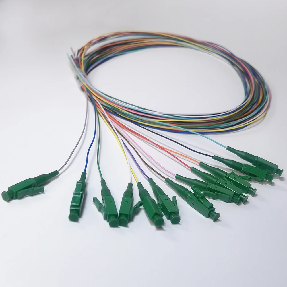 12-Core Bundle Pigtail Fiber Optical LC/APC 0.9mm 1.5M FTTH Single Mode Simplex Colorful Pigtail Fiber