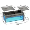 Coffee Table, Lift Top Coffee Table with LED light and Power Outlet, Modern Lift-Top Table with Storage Shelf, Metal Frame 2