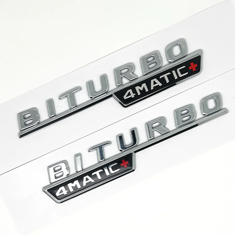 2개 자동차 레터링 펜더 트림 배지 BITURBO 4MATIC Plus 엠블럼 스티커 (메르세데스 AMG C43 E43 GLE43 GLC43 W205 W213 악세사리용)