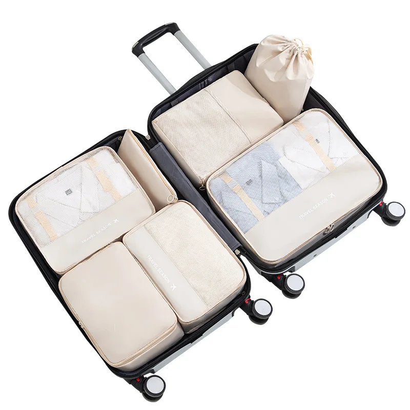 7Pcs Travel Organizer Portable Suitcases Accessories Cosmetic Essentials Storage Bag Clothes Shoes Luggage Arrange Pouch Pocket