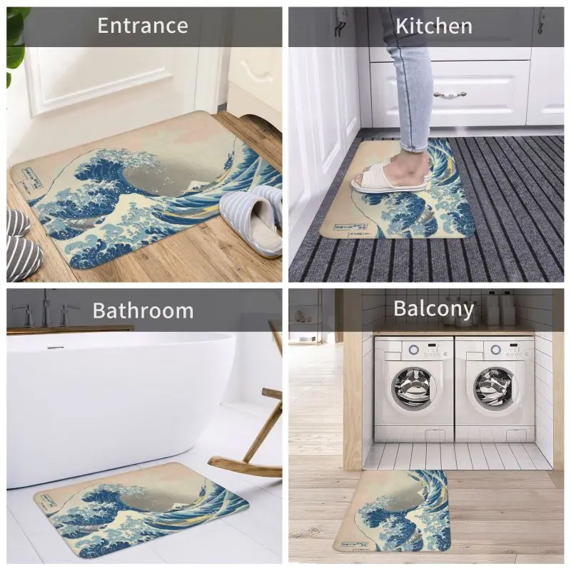 Personalized Under The Great Wave Off Kanagawa Katsushika Hokusai Doormat Mat Anti-Slip Bath Kitchen Balcony Rug Carpet 40*60cm floor mat non slip mat door mat fun doormat