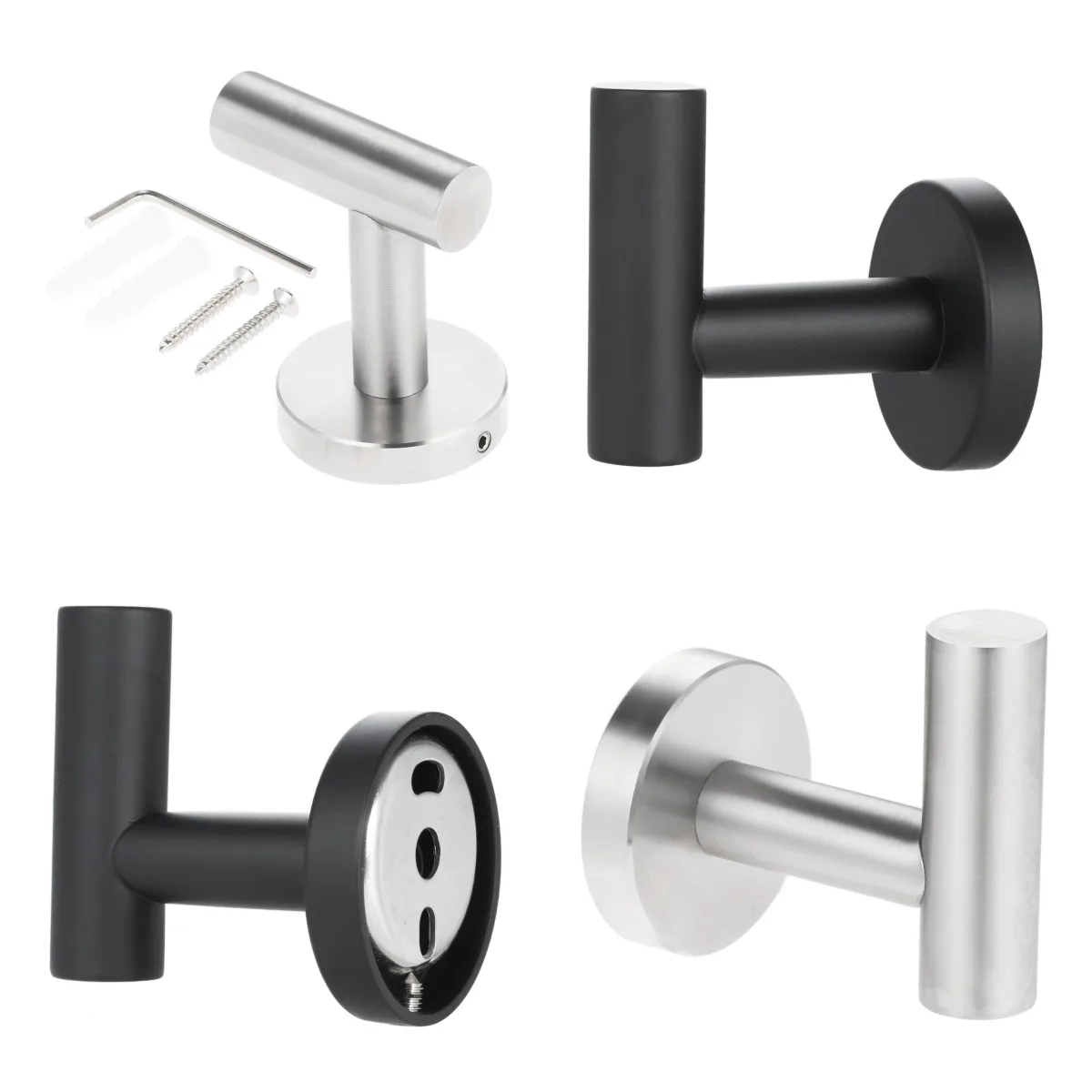 

1pc Stainless Steel Towel Hook w/screw Minimalist Hanger Bathroom Kitchen Organizer Silver/Black Wall Mounted Hang Coat Hat Bag