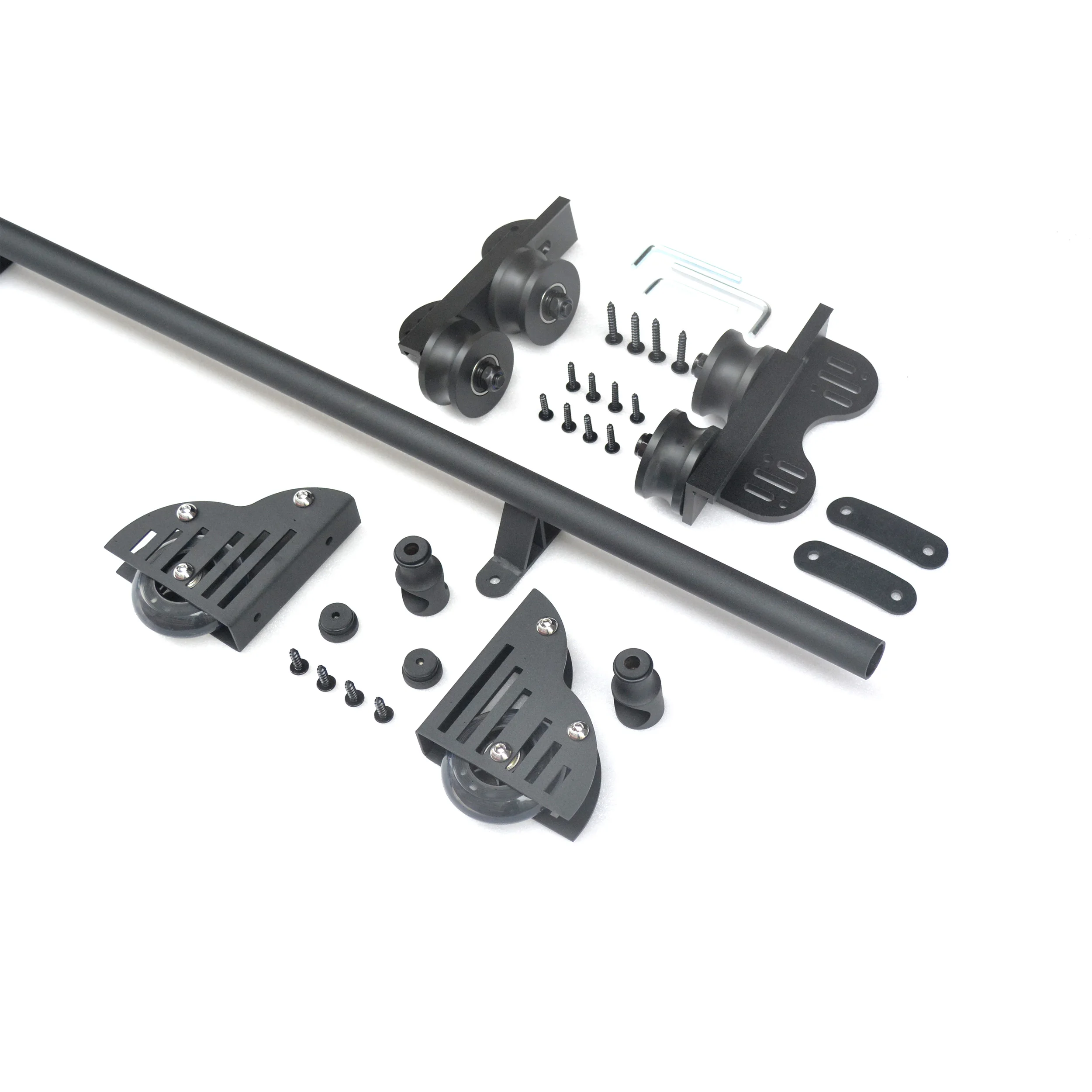 8FT(2.44m)Sliding Library Ladder Black Track Kit Telescopic Top Roller Can Be Upright Brake Bottom Wheel (No ladder)