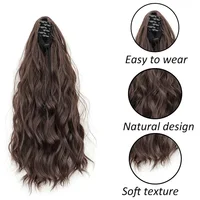Extension capillaire synthétique courte ondulée brune blonde queue de cheval pince à griffe dans un Style postiche pour femmes 5