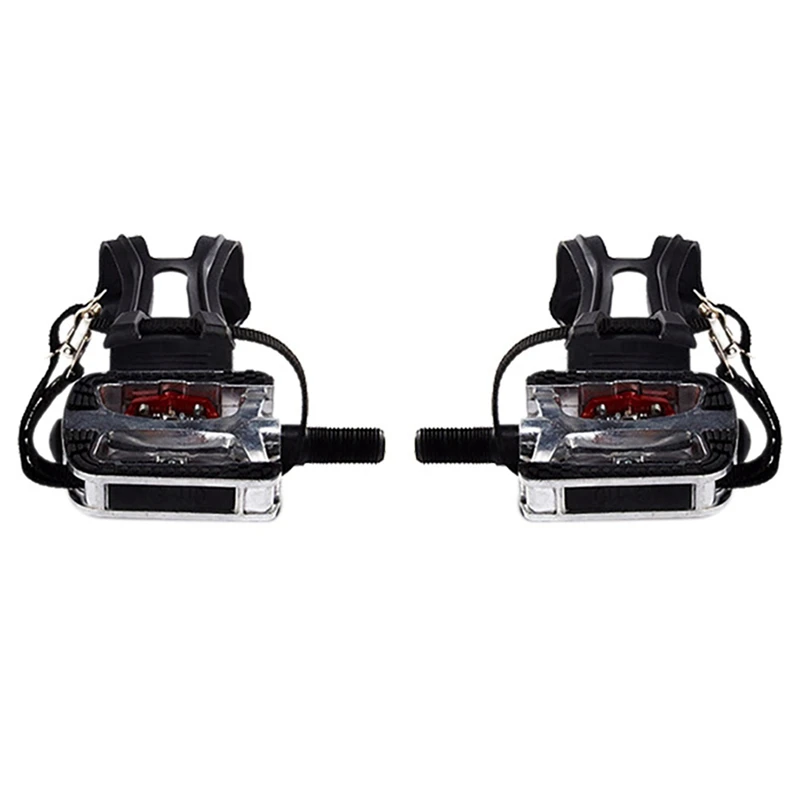 

2X SPD Pedals For Spin Bike With Toe Cages For Shimano Clip Pedals Indoor Exercise Cycling Platform Pedals 9/16 Inch