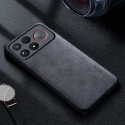 Premium PU Leather Luxury Phone Case - Retro Business Style Solid Color Cover for Poco F9 Pro (GRAY)
