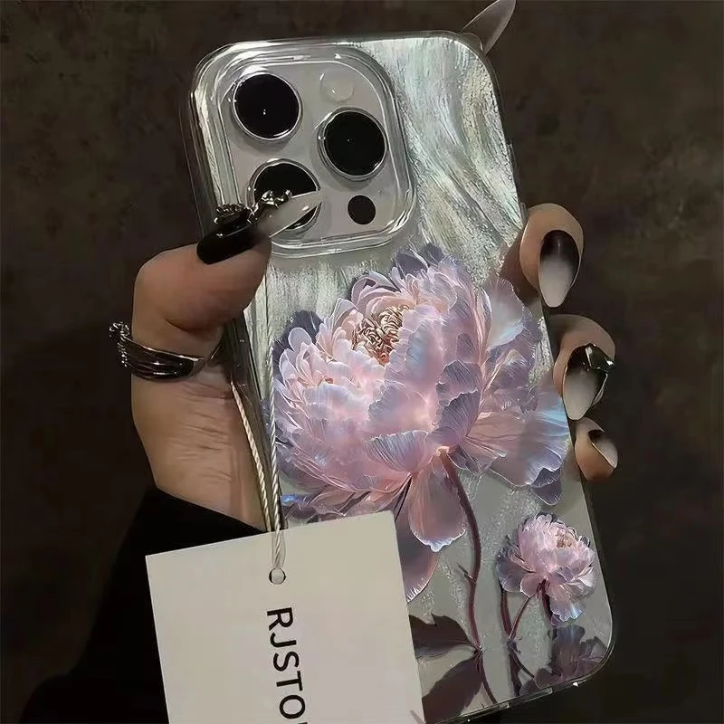 Pink Peony Lotus Print Shockproof Phone Case