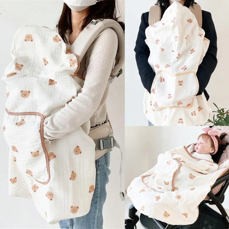 Muslin Newborn Blanket for Baby Stroller Cartoon Hooded Sling Cover Anti-mosquito Infant Sleeping Quilt Newborn Swaddle Wrap cotton muslin blanket,swaddle blanket,cotton swaddle