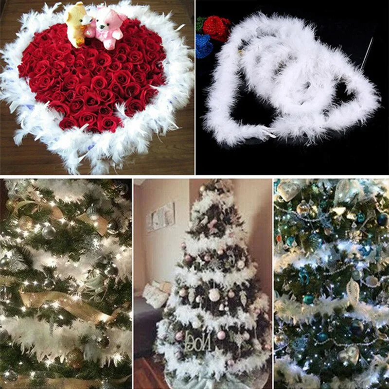 2yds Party White Feather Boa Strip Garland Fancy Christmas Tree Hanging  Decor