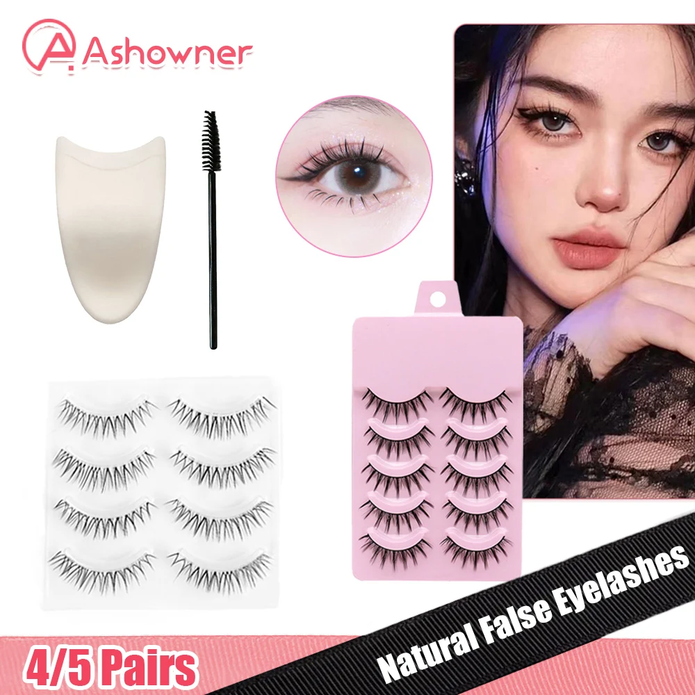 

4/5pairs Natural False Eyelashes Thin Band Hand Made Short Lighter Eyelash Cosplay Korean Fashion Wispy Extension Makeup Tools