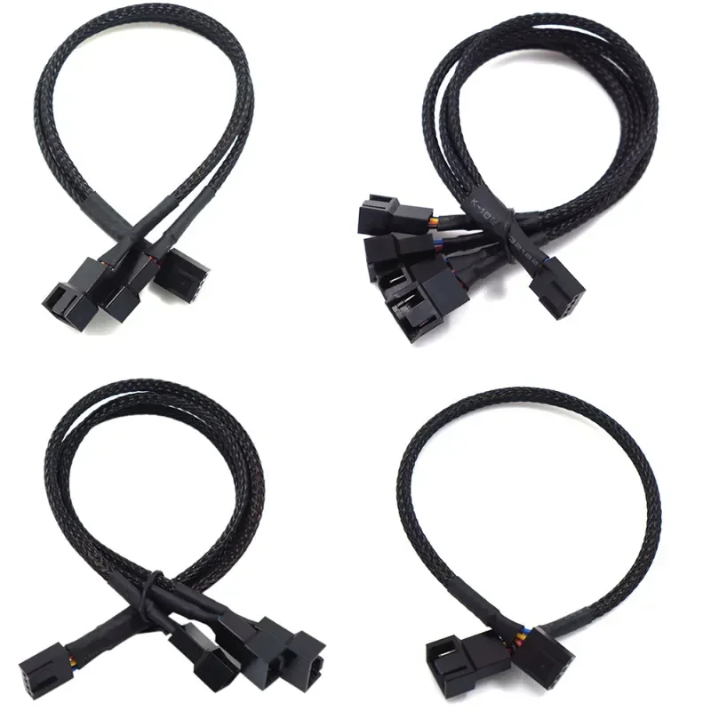 Pwm Fan Cable 4 Pin 1 To 2/3/4 Ways Splitter Black Sleeved 27cm Extension Cable Connector PWM Extension Cables
