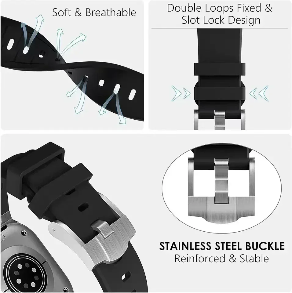 Titanium Color Silicone Band For Apple Watch Ultra 2 49mm Series 9 45mm Strap For iWatch 8 7 6 5 SE 4 44mm 42mm Sports Bracelet