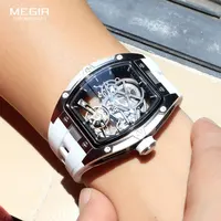 MEGIR Men's Automatic Mechanical Watch with Stainless Steel Case Silicone Band Skeleton Dial Waterproof Sport Wristwatch 3