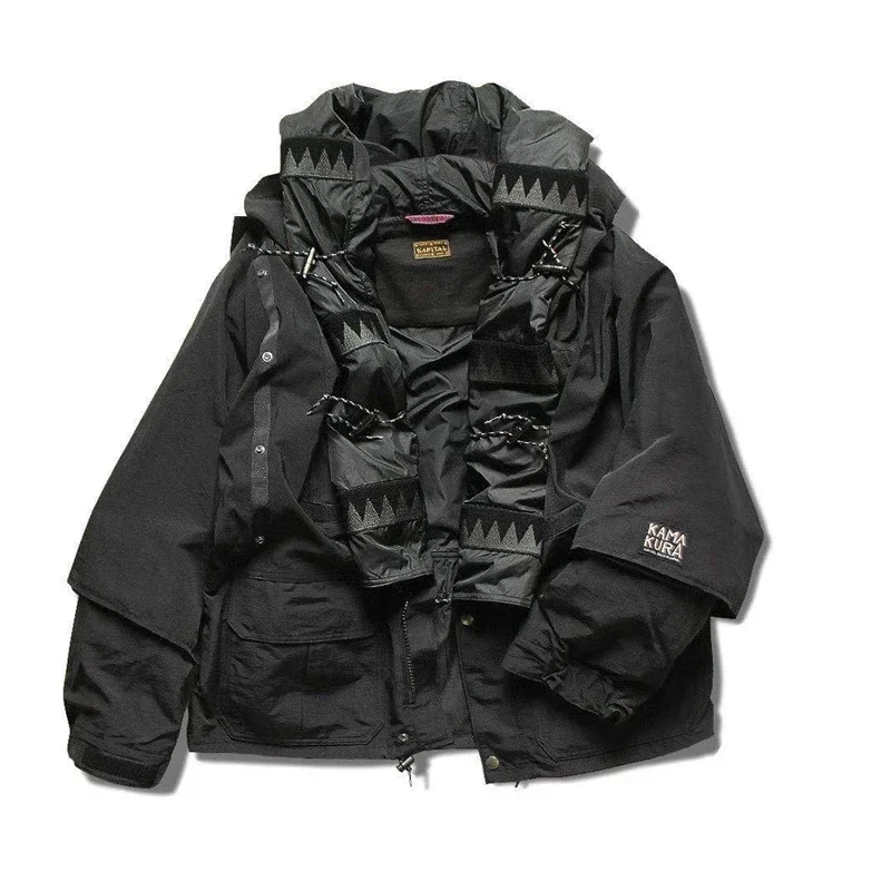 

20AW KAPITAL Japanese Retro Stitched Waterproof and Windproof Multi-functional Loose Jacket Men's Popular Black Casual Coat