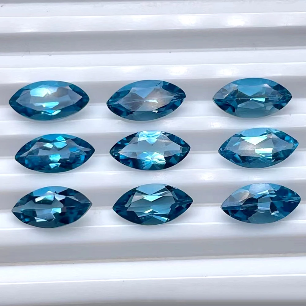 10pcs Natural Stone Marquise 3.5x7mm-4x8mm Facet Cut London Blue Topaz Semi-precious Eye Clean Loose Gemstone For Jewelry Making