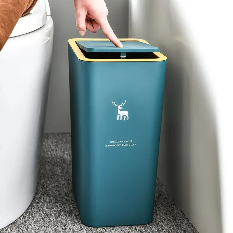 Trash Can 10L 15L Nordic Toilet Kitchen Bathroom Living Room Rectangular With Lid Press-type