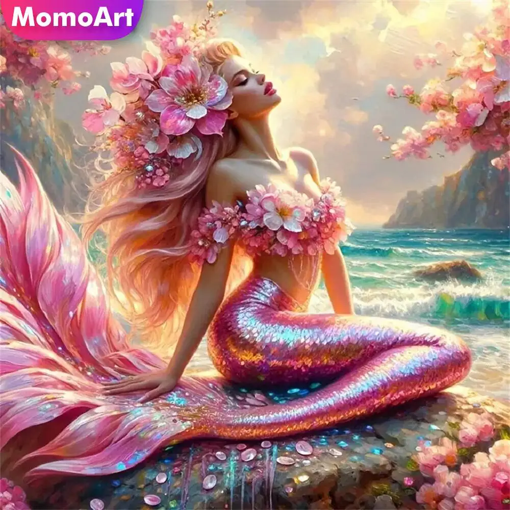 Momoart Diamond Painting Woman Portrait Seasdie Diamond Mosaic Mermaid Picture Rhinestones Kits Decor For Home