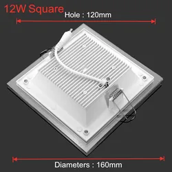 Enhanced Recessed Glass LED Ceiling Downlight with Driver, 6W - 18W, AC 85 - 265V - Natural White 4000K (12W Square)
