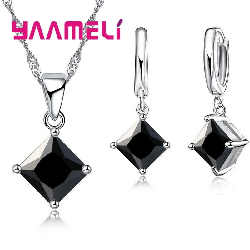 Jewelry Sets Jewelry Set Women Earrings Chain Necklace Women Pendants Necklace Simple Geometry Square Earrings Crystal 925 Sterling Silver Jewelry Sets for Wedding