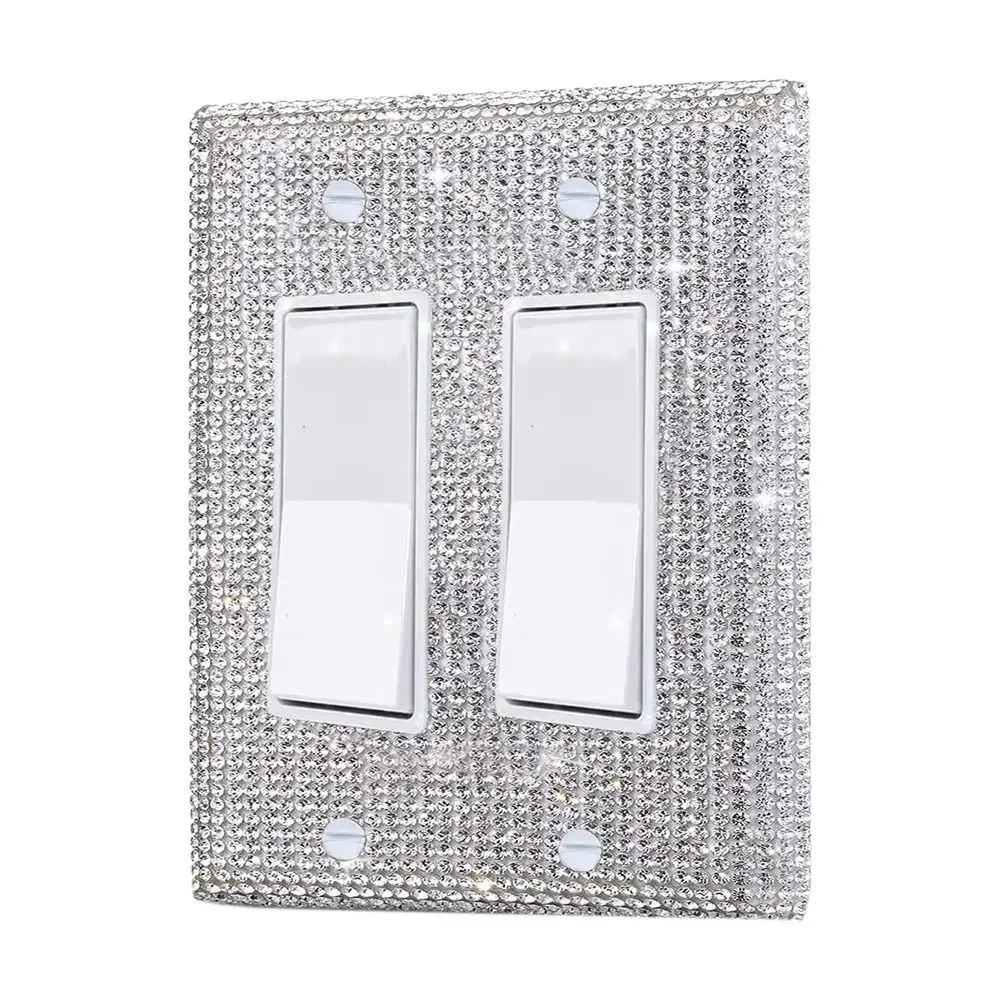 3 PZ Lucido Argento Strass Piastre Interruttore E Coperture di