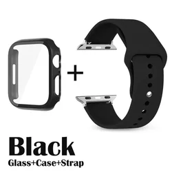 Premium Apple Watch Glass Protector, Case, and Strap Set for 38mm-Series 3 2 1 (Black-B)