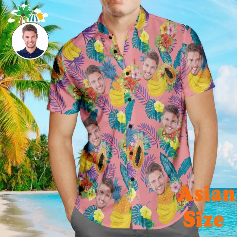 Personality Photo Hawaiian Shirts Men Women Street Personality 3D Print Shirts Lapel Short Sleeve Pineapple Plant Top