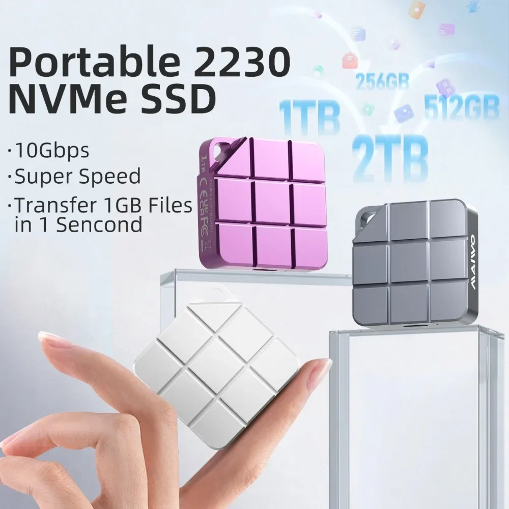 마이워 휴대용 외장 SSD 내장형 M.2 2230 PCIe NVMe SSD USB-C 3.2 최대 1050MB/s 미니 PSSD 아이폰 15 16 17용