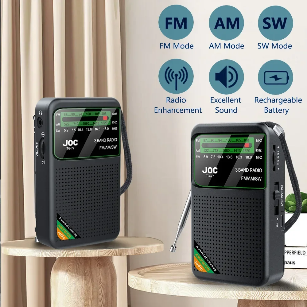 Compact Rechargeable AM/FM/SW Radio with Superior Reception and Earphone Support