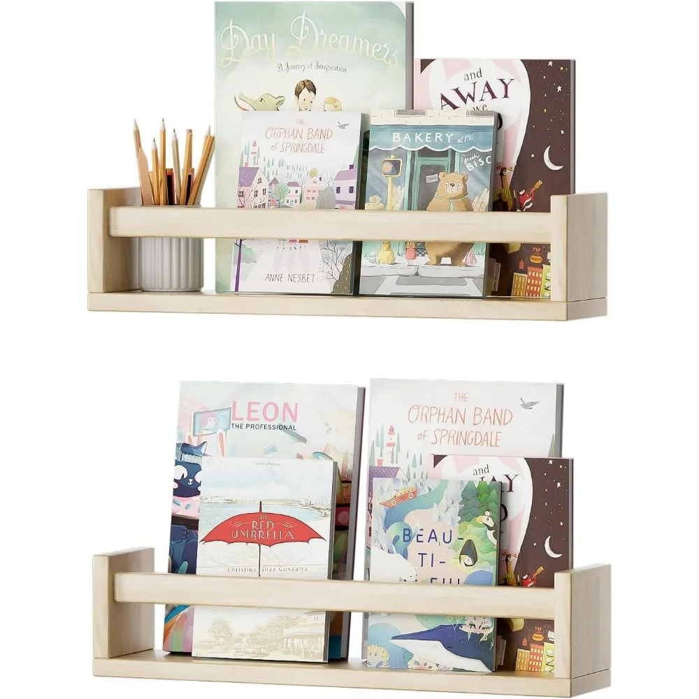 Juego de 4 estantes flotantes para libros de guardería, estantería para  habitación de niños, estante pequeño de madera para libros montado en la  pared