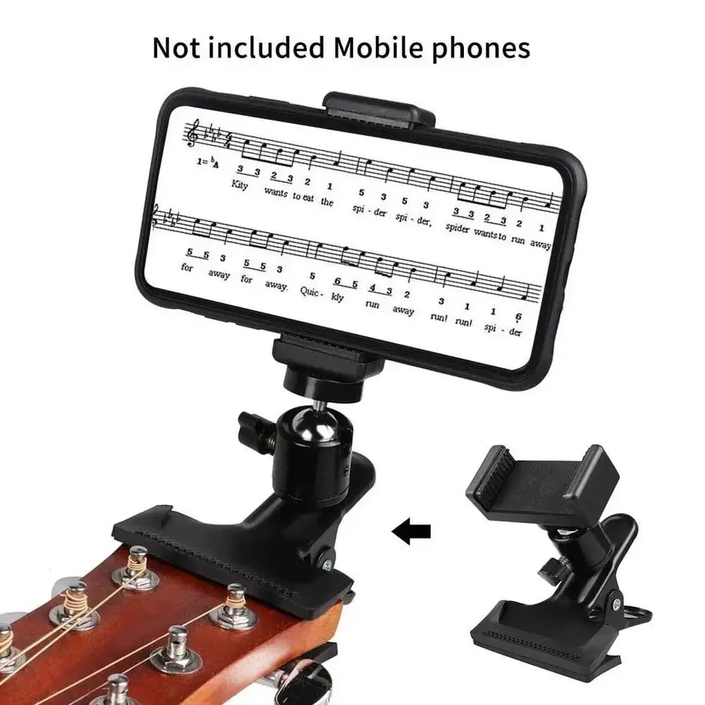 Guitar Phone Holder 1PC Guitar Phone Holder 360 &deg; Rotating Guitar Mobile Phone Stand Live Teaching Mobile Stand Accessories