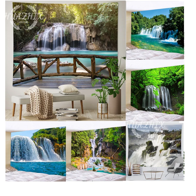

Nature Tapestry Beautiful Waterfall Forest Accessories House Decor Aesthetics Backdrop Washable Suitable For Bedroom Living Room