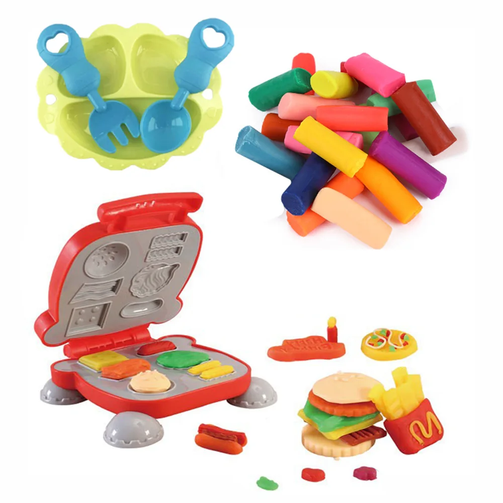 3D Color Clay Toy Kids Pretend Play Ice Cream Maker Burger Noodle Plasticine Toy Clay/Plasticine Mold 4