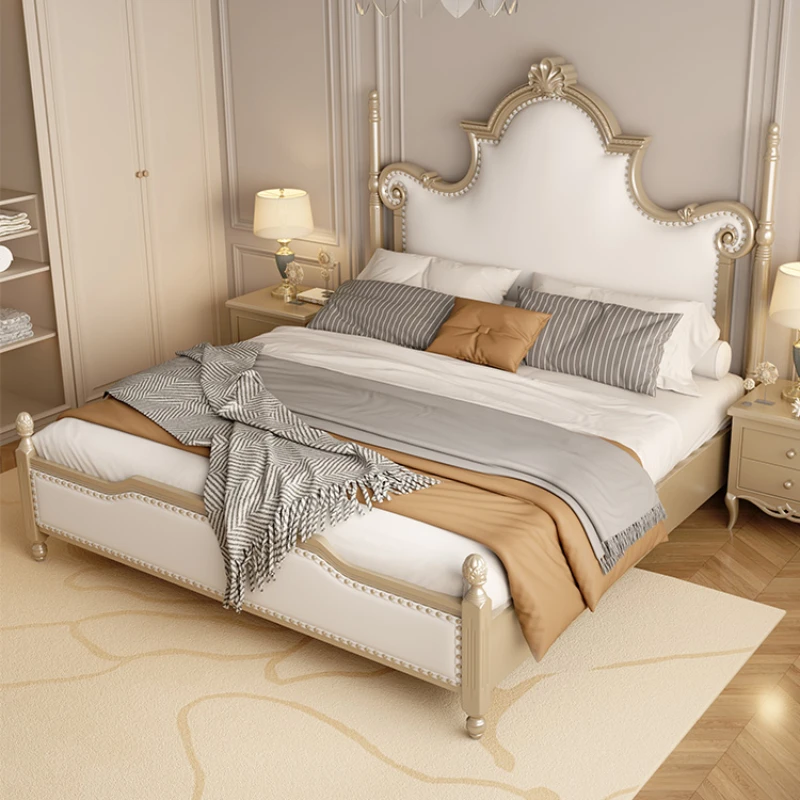 

European Style Double Bed Designer Princess White Wooden Modern Twin Bed Queen Size Floor Letto Matrimoniale Bedroom Furniture
