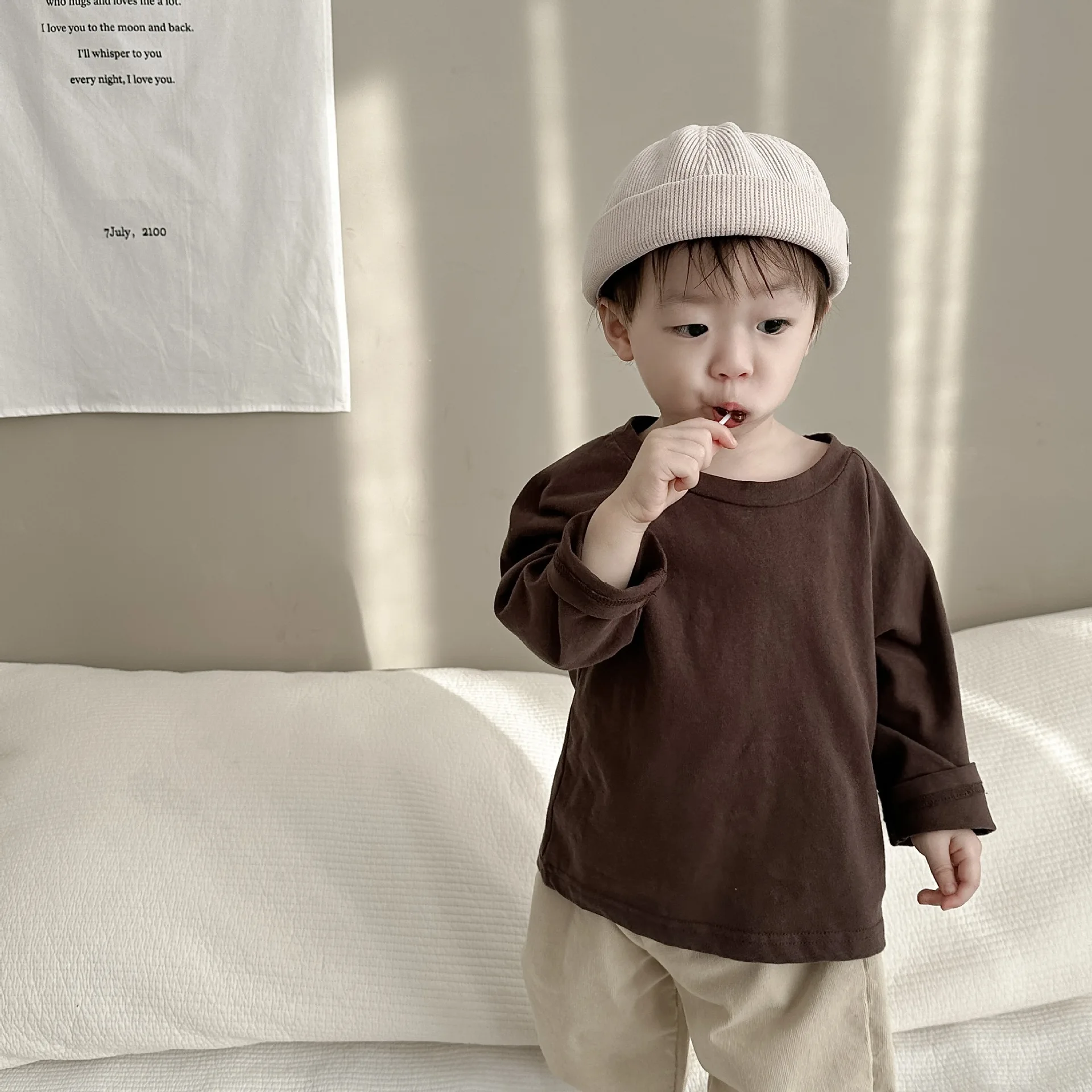 

Hoodies Go Out Clothes Spring Korean Childrens Clothing Baby Clothing 2024 Simple Fashion Solid Round Collar Causal