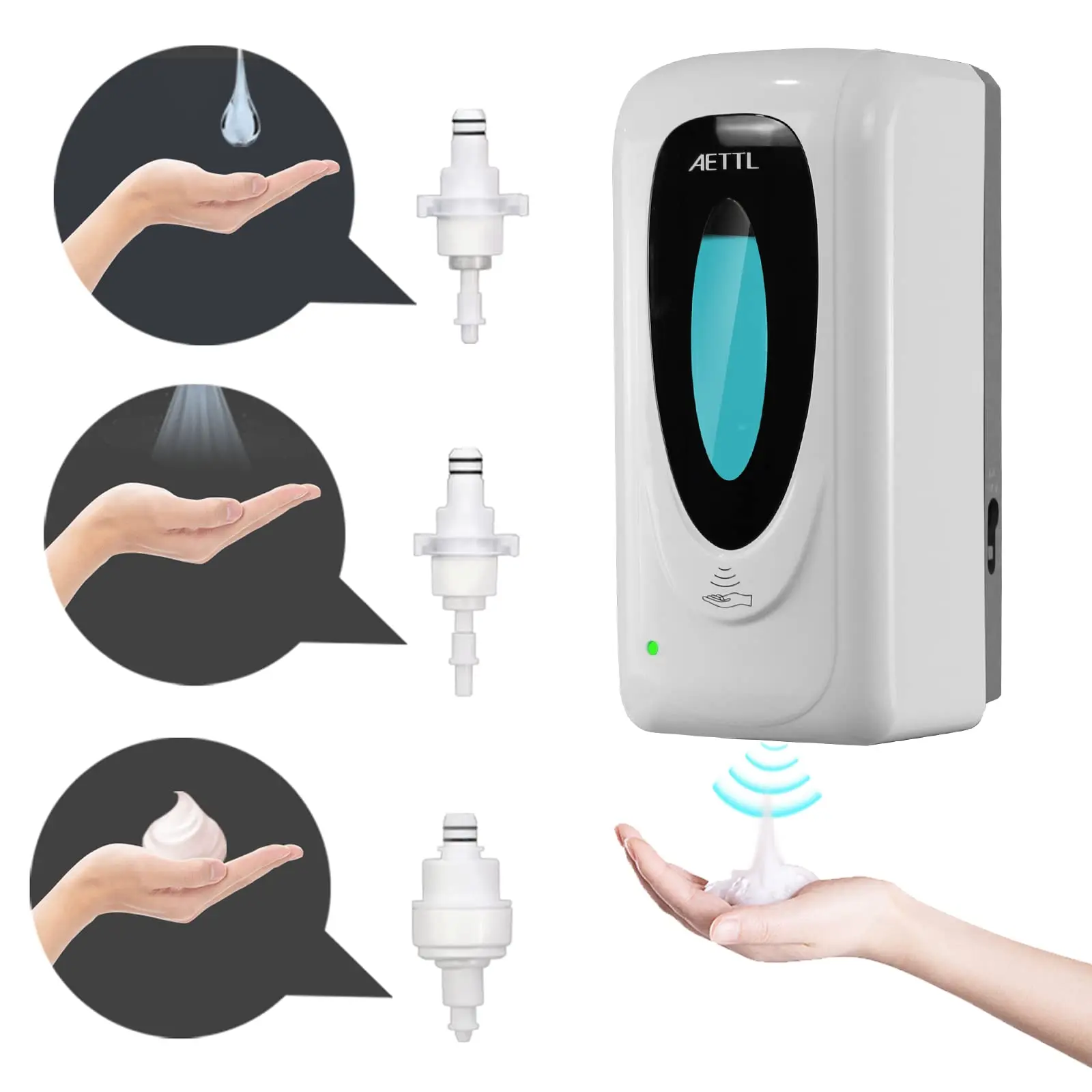 AETTL Touchless Automatic Foaming Hand Soap Dispenser Wall Mount, Motion Sensor Foam Liquid Refill Bottle Sanitizer Dispenser