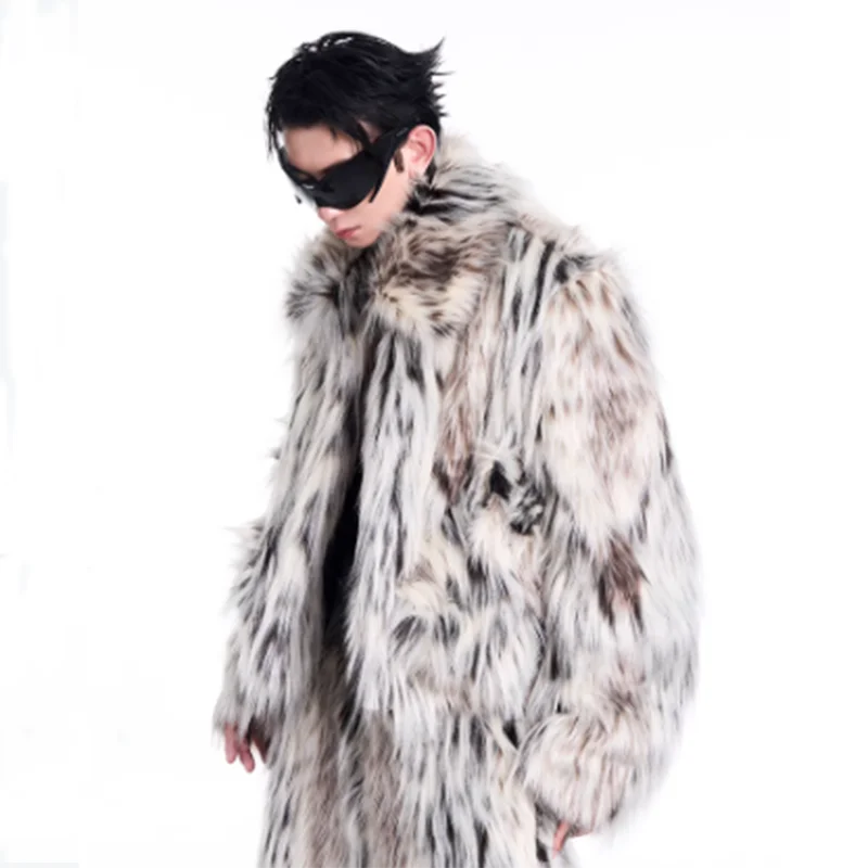 FEWQ 2024 Winter New Men Two-piece Niche Fur Plush Long Sleeved Coats Large Pocket Decoration Casual Trousers Men's Suit 24E5008 4