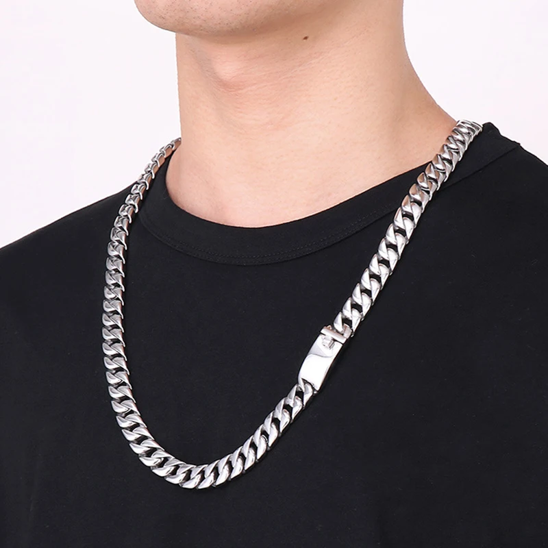 12Mm Punk Retro Cuban Curb Link Chain Collana Uomo Donna Hiphop 18K Gold Plate Acciaio Inossidabile Bici Collane Braccialetto Gioielli