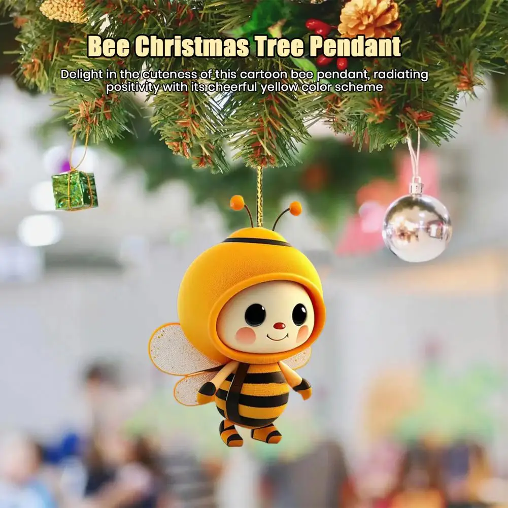 Cartoon Bee Pendant Double-Sided Print Acrylic Craft Handmade Christmas Tree Ornament for Home Office Car Wall