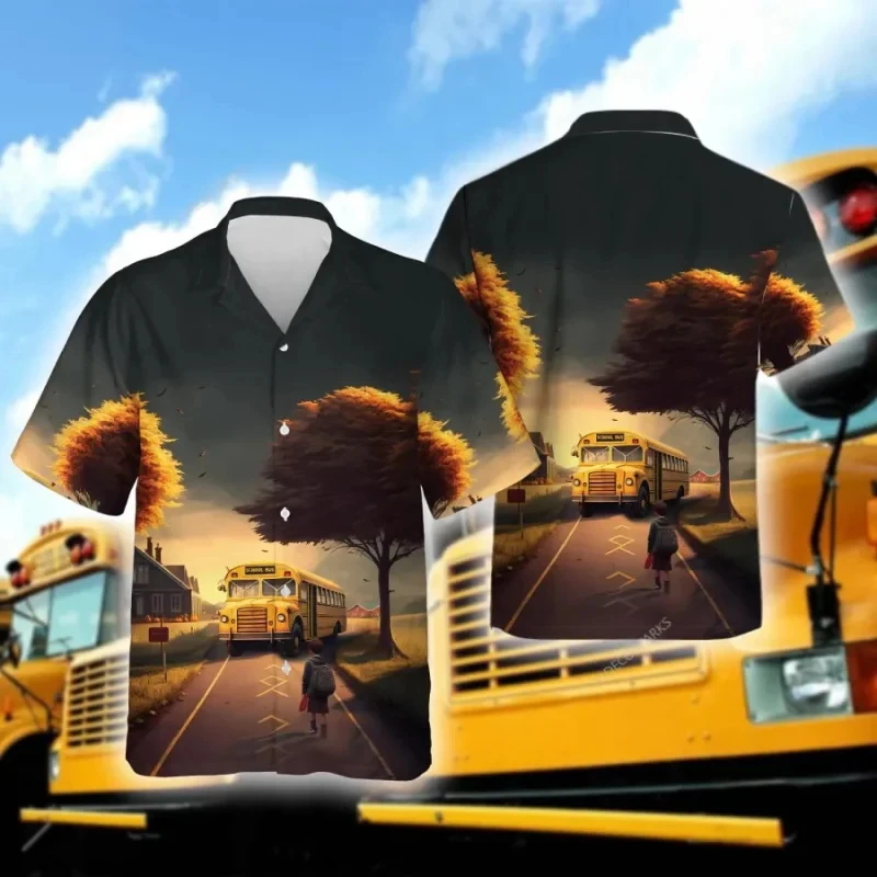 thumbnail image 1 of Camisas de autobús escolar 2024 para hombre, camisa de moda con solapa para hombre, uniforme de calle de manga corta, camisas hawaianas de verano para hombre, venta al por mayor, 1 of 5