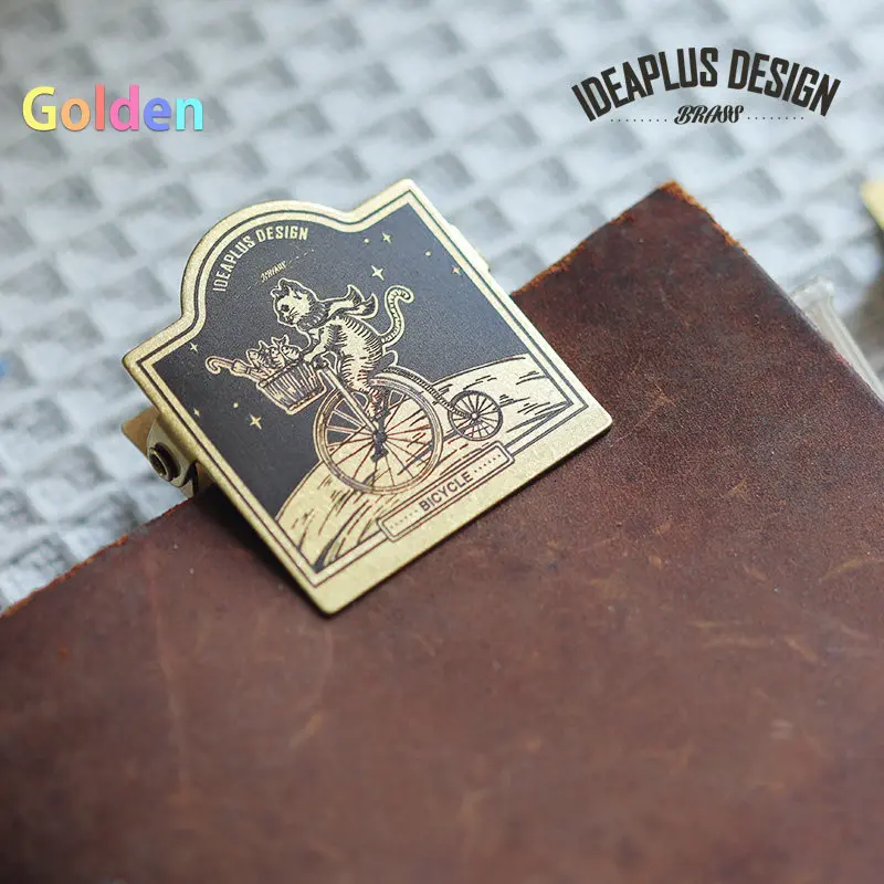 Ideaplus 빈티지 황동 고양이 자전거 노트북 클립 - 수채화 그림용 구리 종이 홀더가 있는 금속 여행 일기장