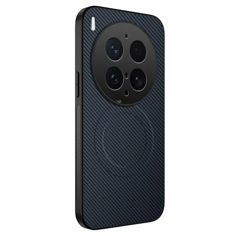Luxury Leather TPU Kevlar Magnetic Back Cover with Wireless Charging Compatibility