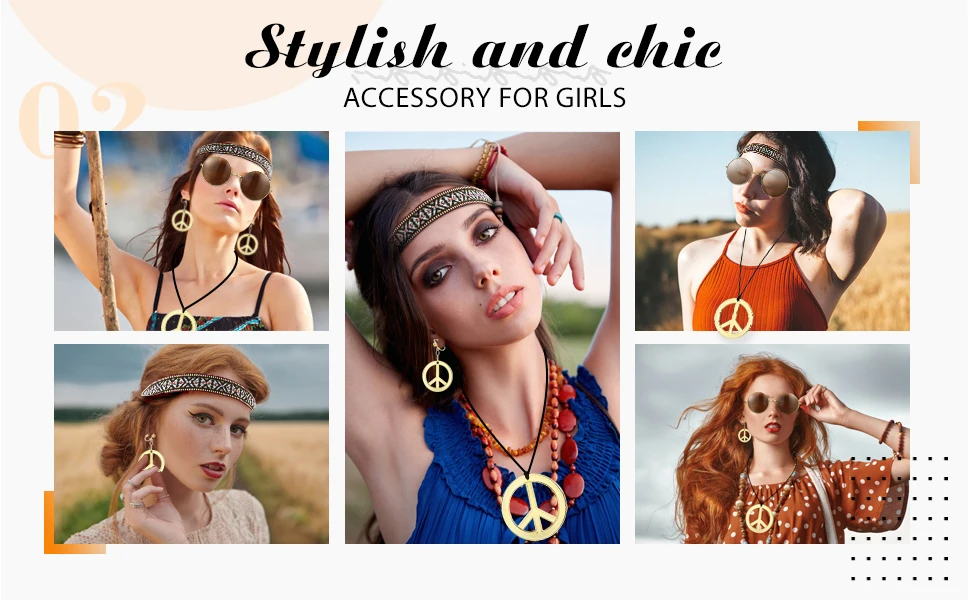 Accesorios Hippie Años 70 Disfraz Hippie Retro Accesorios Hi | Meses sin interés