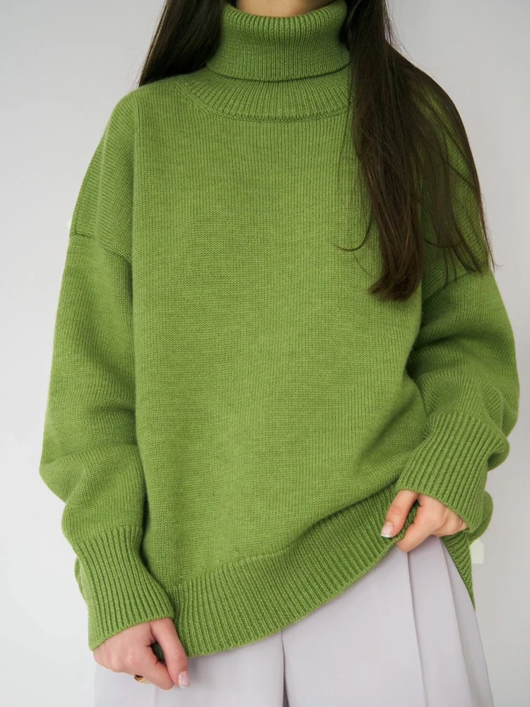 

New In Sweaters Korean Version Solid Color High Collar Pullover Classics Tops Elegant Temperament Pullover Womens Clothing